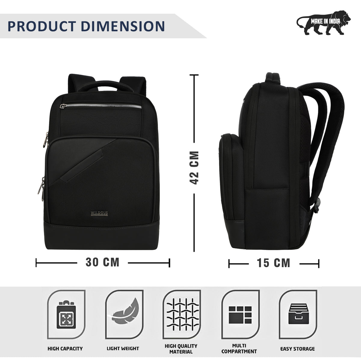 Wildous Velcro Premium Laptop Backpack – Spacious, Organized & Built for Professionals