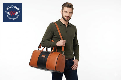 Wildous Orin 31 Litre Spacious Duffle Bag | Travel & Gym Bag Brown & Tan