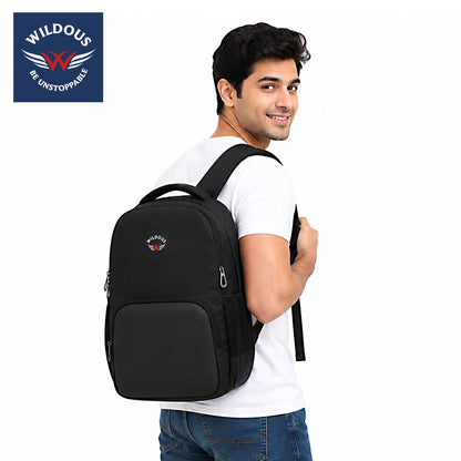 Wildous Flux Laptop Backpack | 15.6 Inch Laptop Compatible | Black