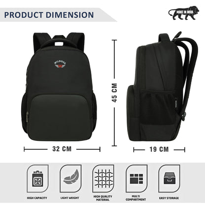 Wildous Flux Laptop Backpack | 15.6 Inch Laptop Compatible | Black