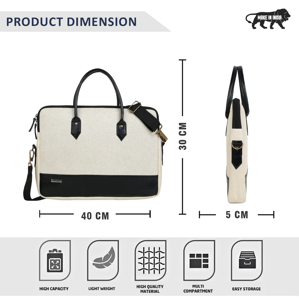 Wildous Timberline Professional Smart Messenger Laptop Bag Black/White