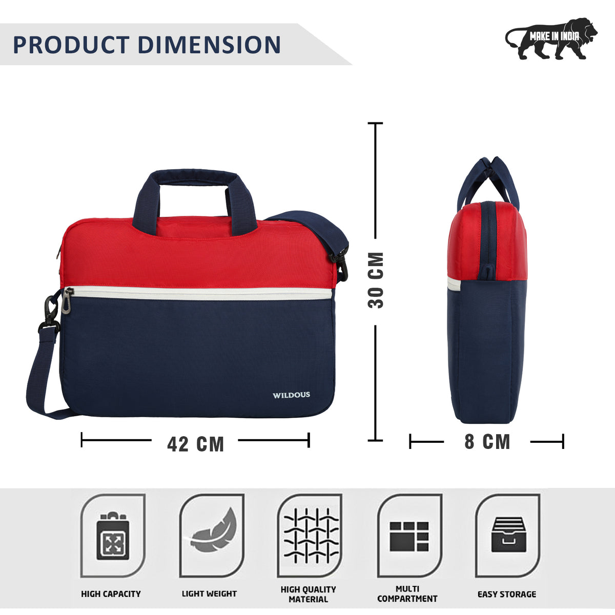 Wildous Soro Messenger Laptop Bag For Men & Women Red/Blue