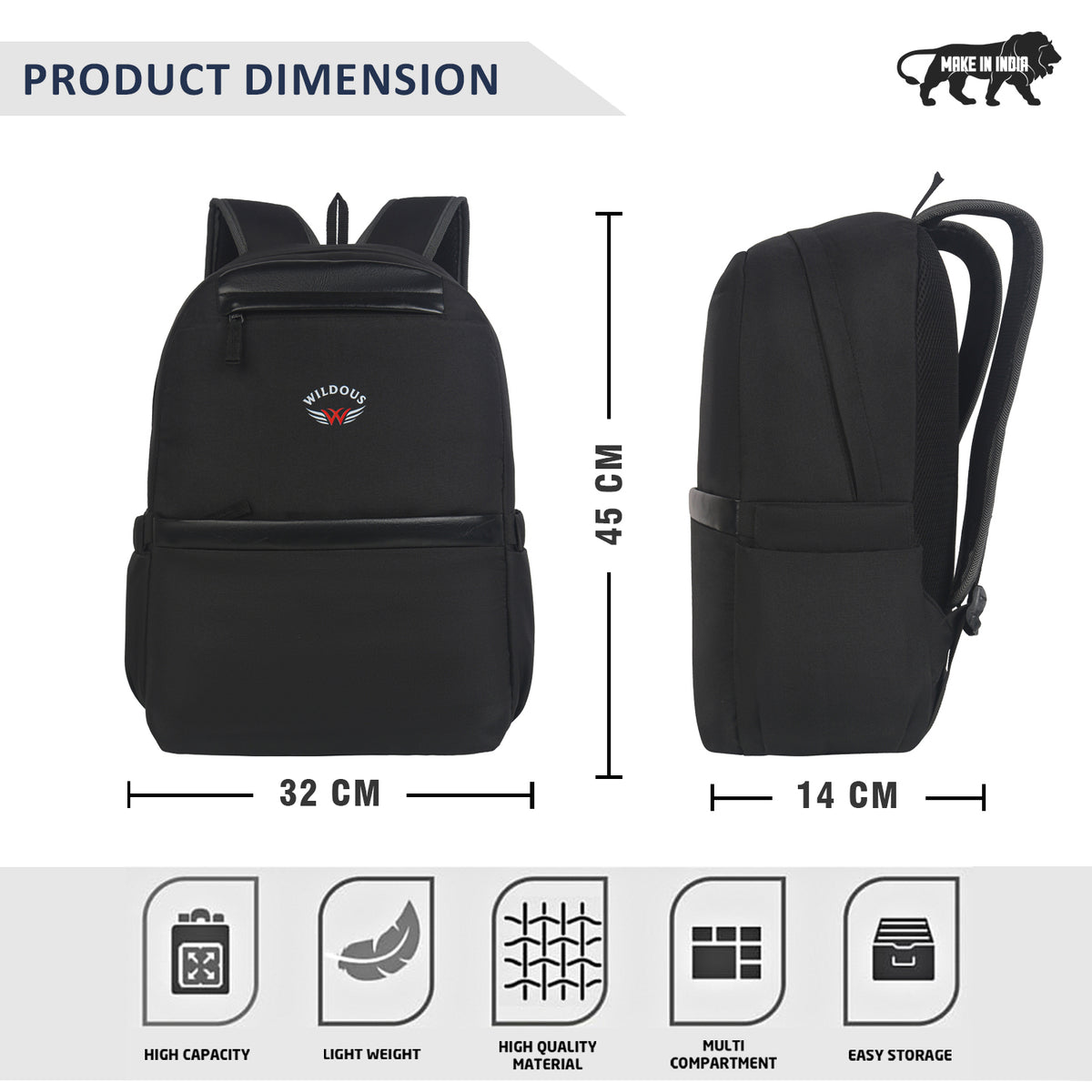 Wildous Vent Spacious & Functional Laptop Back Black