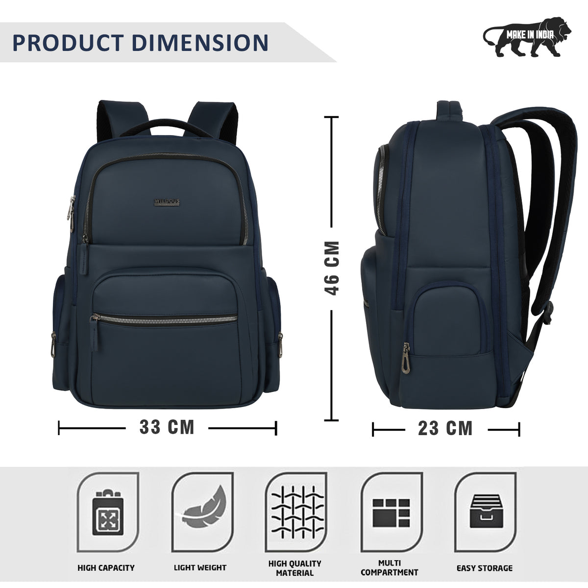 Wildous Gravix 15.6 Ich Laptop Backpack For men & Women Black