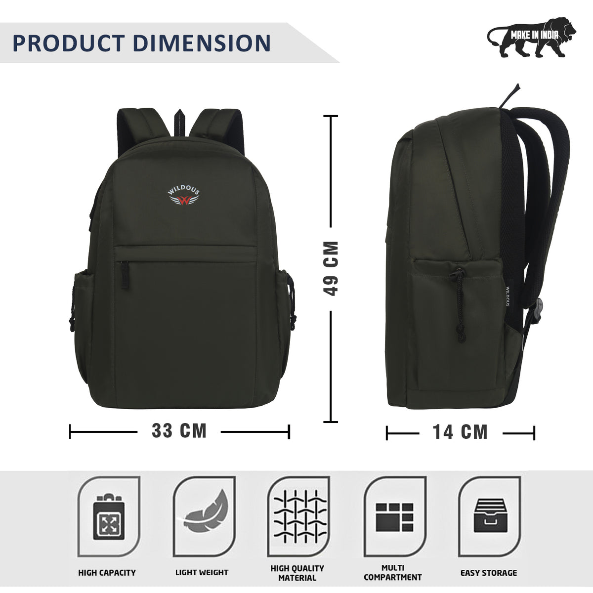 Wildous Zyro Spacious & Smart Laptop Backpack Olive