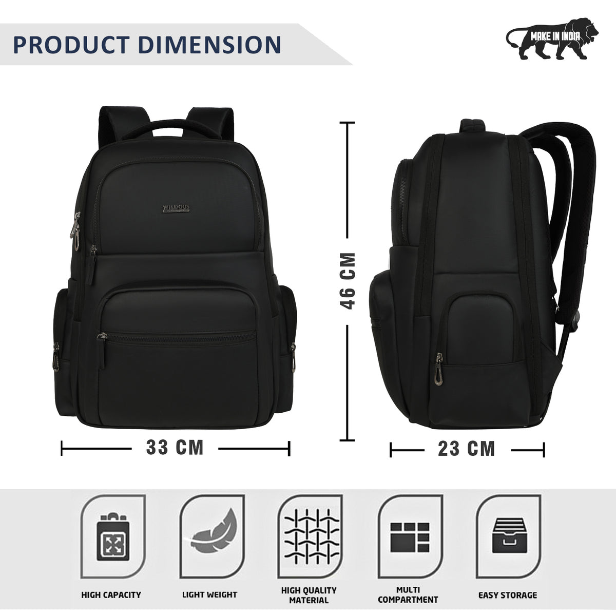 Wildous Gravix 15.6 Ich Laptop Backpack For men & Women Black