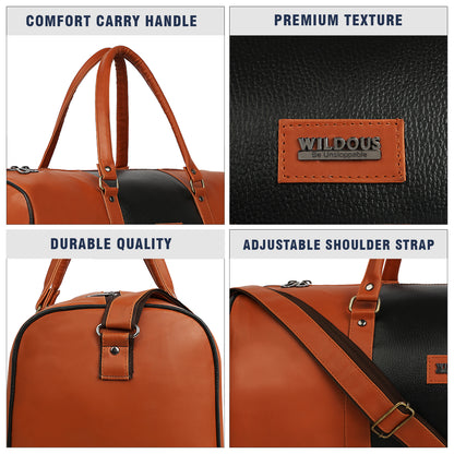 Wildous Orin 31 Litre Spacious Duffle Bag | Travel & Gym Bag Brown & Tan