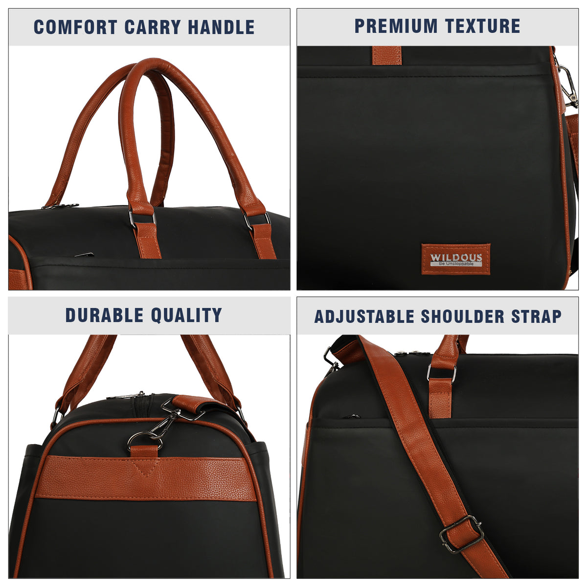 Wildous Ridge Premium Duffle Bag | Spacious Travel & Gym Bag Black