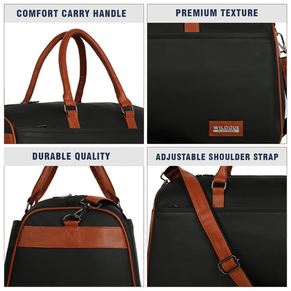 Wildous Ridge Premium Duffle Bag | Spacious Travel & Gym Bag Black