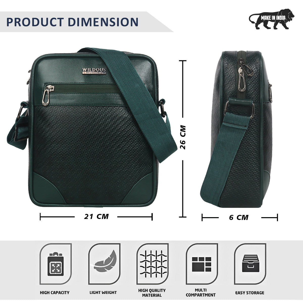 Wildous Slingo Premium Sling Bag Compact Crossbody Bag for Men & Women  Green