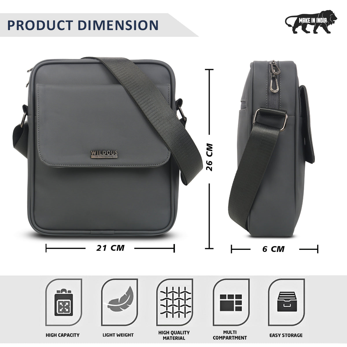 Wildous Swift Sling Bag | Compact, Stylish & Convenient side bag Navy