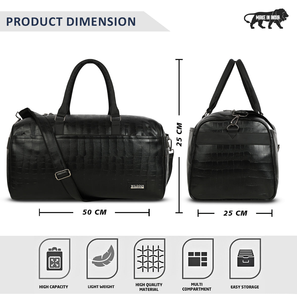 Wildous Altro Duffle Bag - Spacious 31L Travel & Everyday Carry Bag For Men & Women