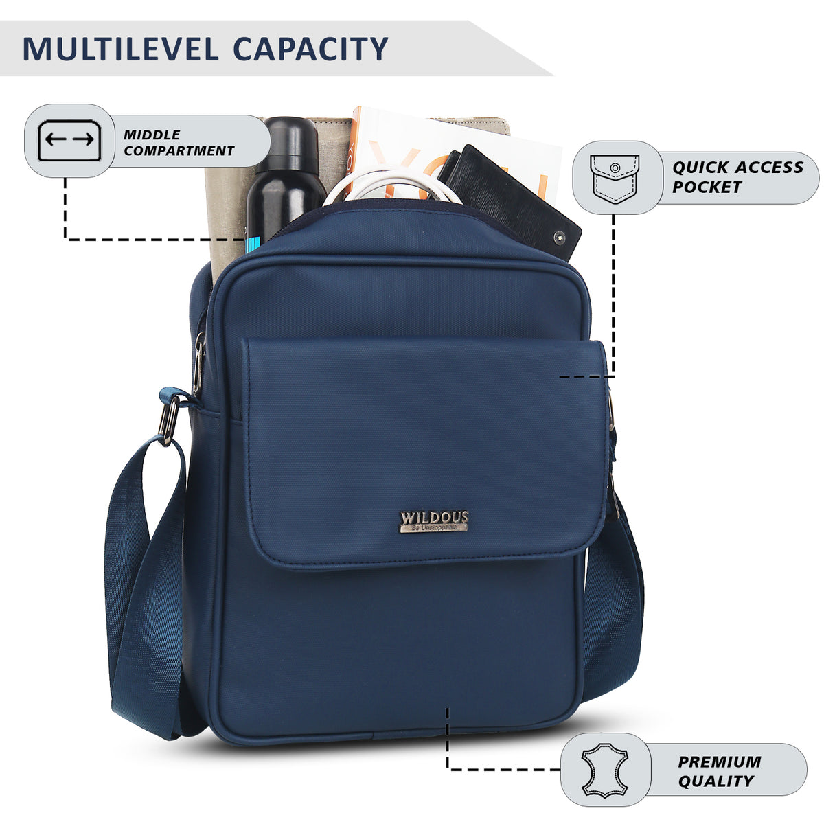 Wildous Swift Sling Bag | Compact, Stylish & Convenient side bag Navy