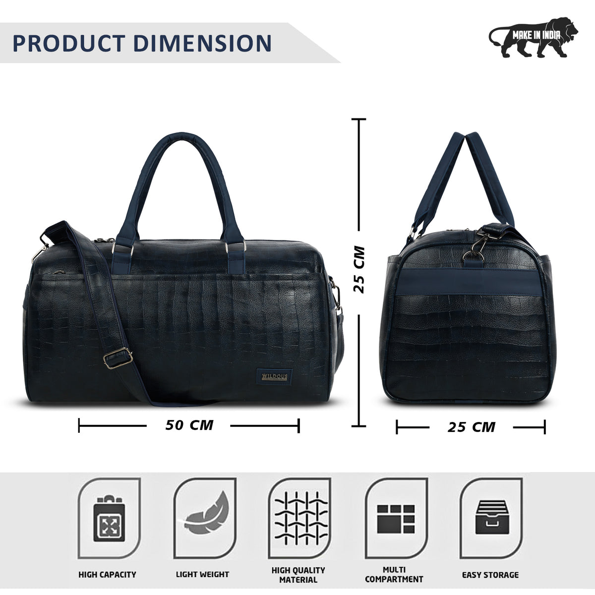 Wildous Altro Duffle Bag Spacious 31L Travel & Everyday Carry Bag For Men & Women Navy