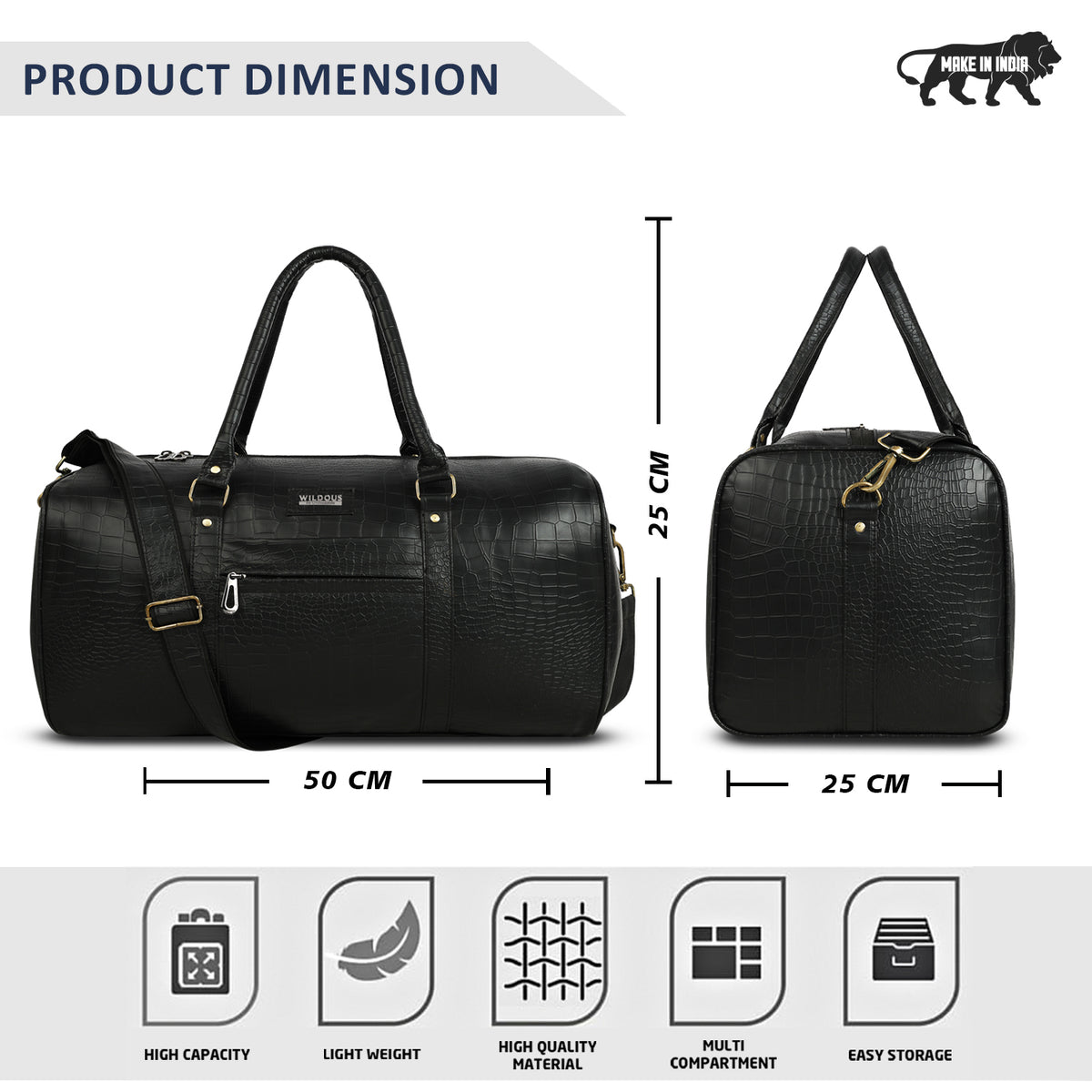 Wildous Smith Premium Duffle Bag, Travel, Gym & Weekend 31L Bag For Men & Women