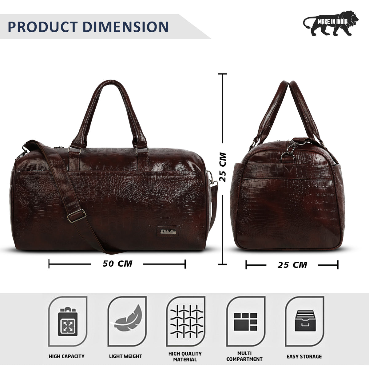 Wildous Altro Duffle Bag Spacious 31L Travel & Everyday Carry Bag For Men & Women Navy