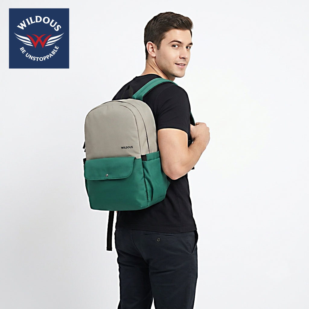 Wildous Axel Laptop Backpack – 15.6 Inch | Green & Grey