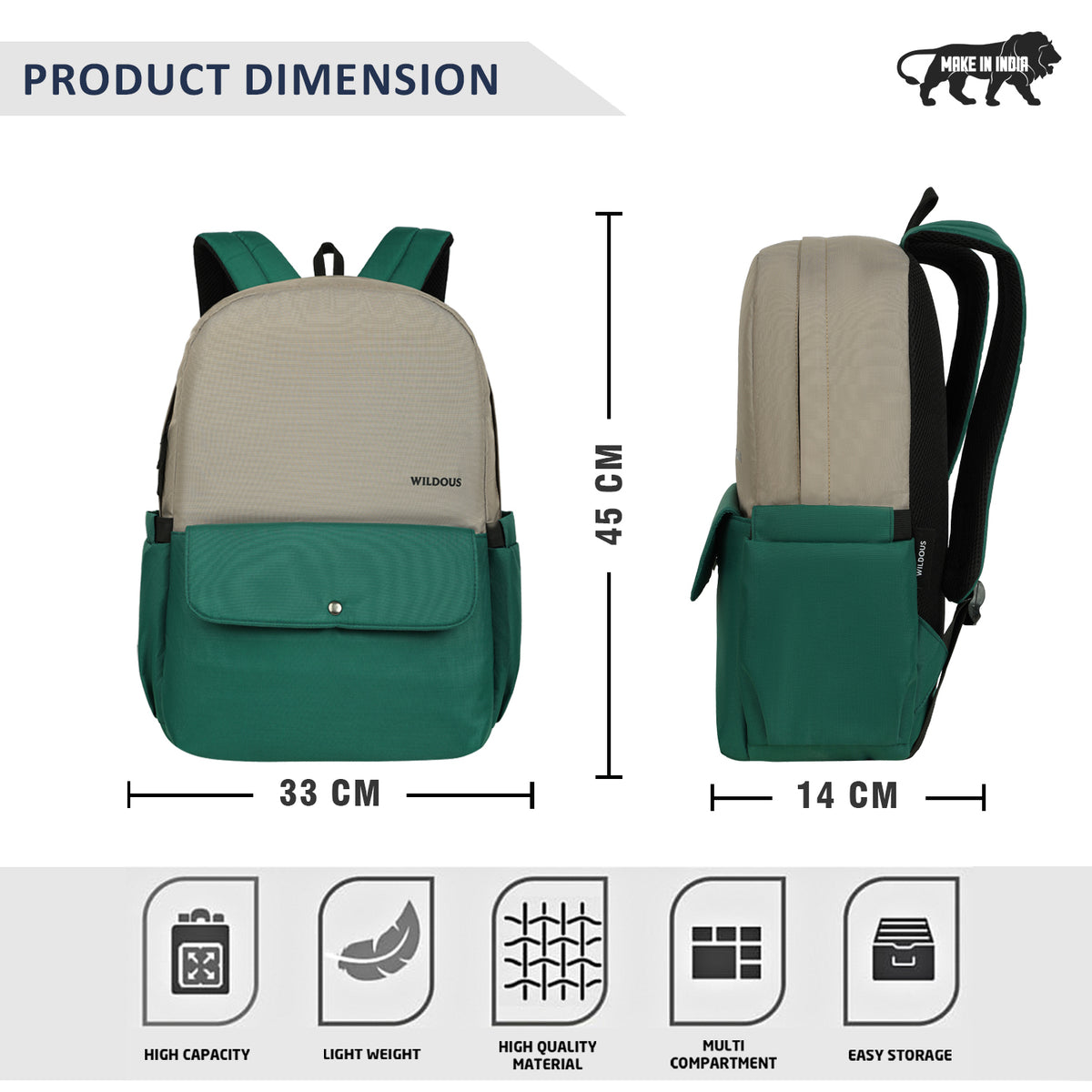 Wildous Axel Laptop Backpack – 15.6 Inch | Green & Grey