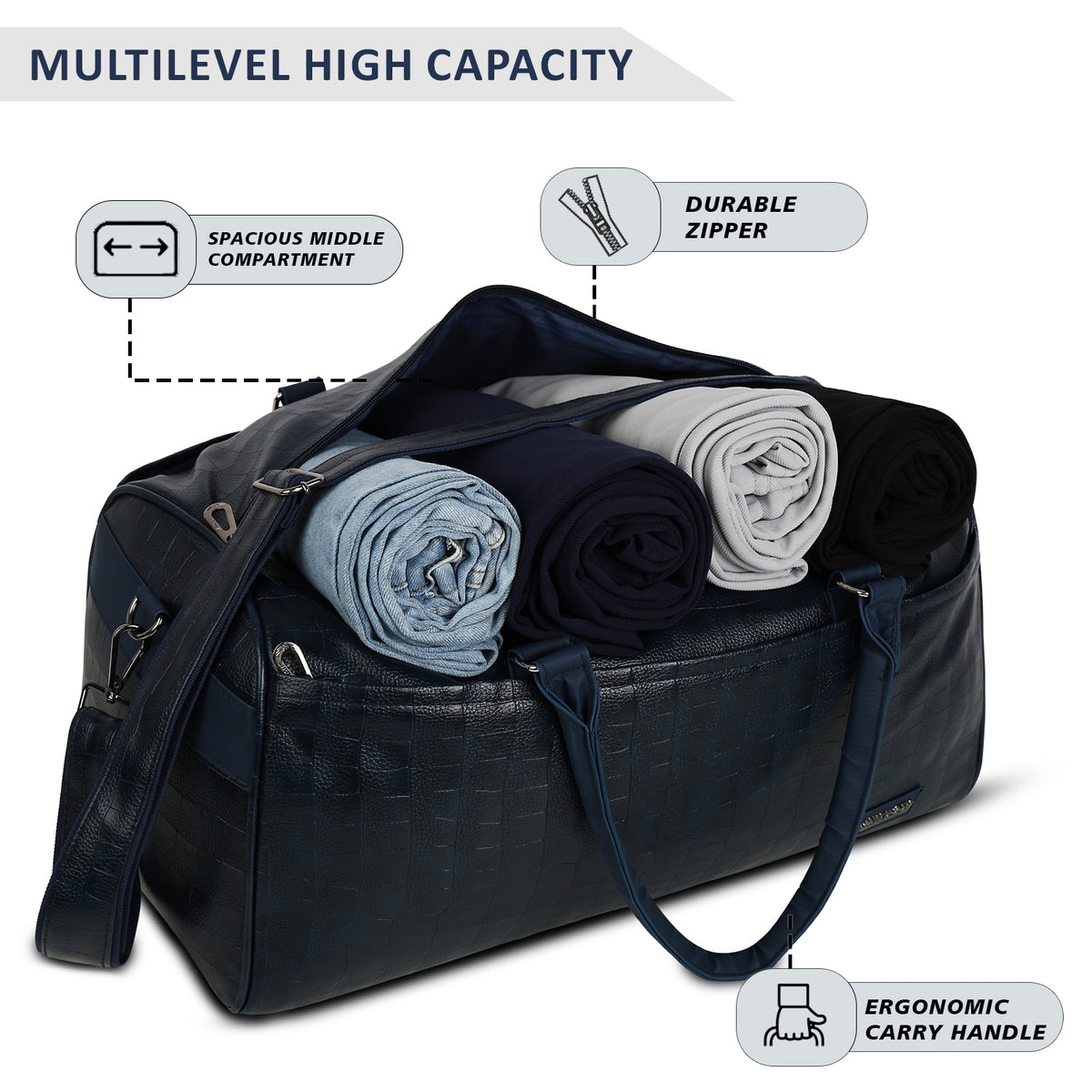 Wildous Altro Duffle Bag Spacious 31L Travel & Everyday Carry Bag For Men & Women Navy