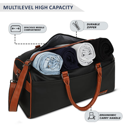 Wildous Ridge Premium Duffle Bag | Spacious Travel & Gym Bag Black
