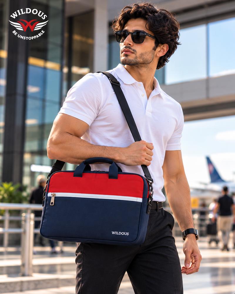 Wildous Soro Messenger Laptop Bag For Men & Women Red/Blue